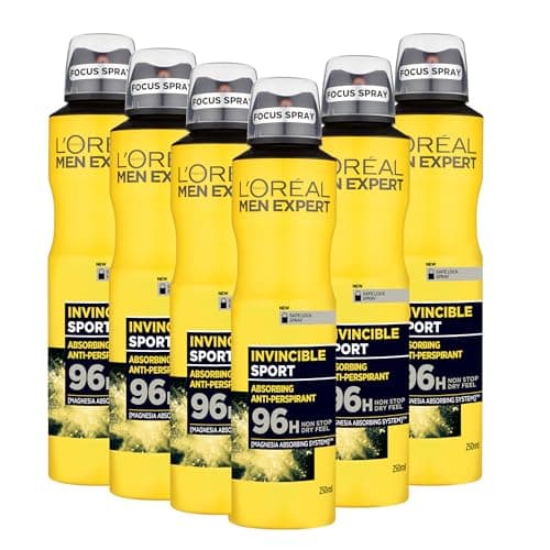 Image of L'Oréal Paris Men Expert 96H Invincible Sport Anti-Perspirant Deodorant for Men, 250ml Pack of 6, Bulk Buy