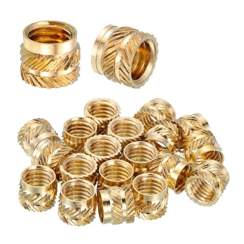 Image of sourcing map 18 Pcs Threaded Inserts, M8 x 8mm L x 10mm OD Pure Brass Metric Knurled Nuts Female Threaded Heat Set Inserts Embedment Nut for 3D Printing Components and Plastic Materials