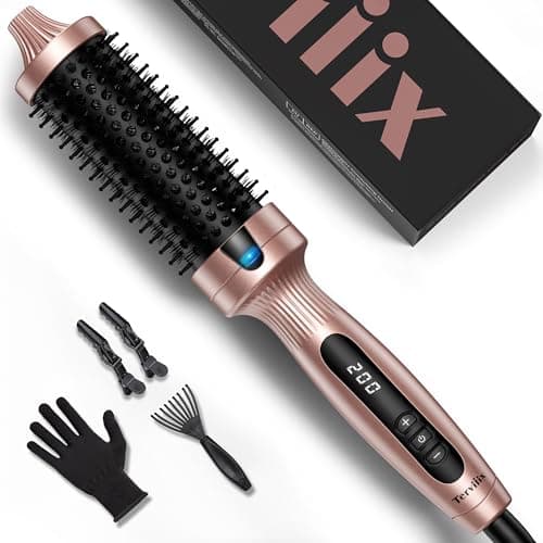 Image of Terviiix Thermal Brush Ceramic Tourmaline Ionic Curling Iron Brush, 38MM Volumizing Hot Brush Create Root Volume & Loose Curls, Digital Display 5 Temperatures Heated Brush Volumizer, Dual Voltage