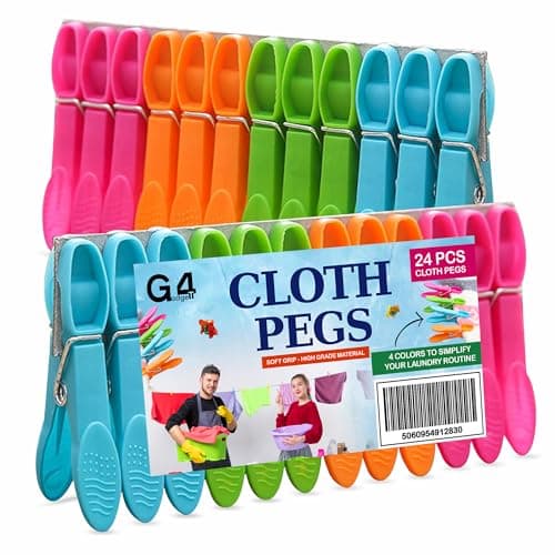 Image of G4GADGET Clothes Pegs 24 Pack – Strong Grip Plastic Pegs for Washing Line, Durable Laundry Clips for Clothes, Rust-Resistant for Outdoor & Indoor Drying