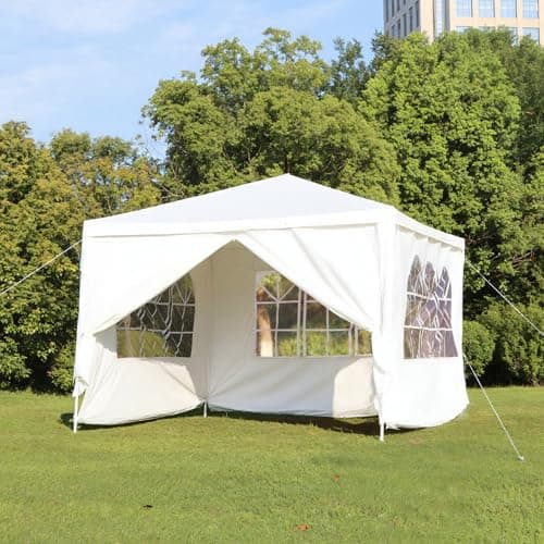 Image of Outdoor Event Gazebo Tent, 3x3M Waterproof Party Marquee with 4 Side Panels,Which Have 3 Clear Windows panels And One Zip Panel (White)