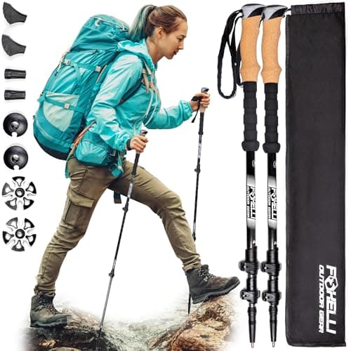 Image of Foxelli Carbon Fiber Walking Poles – Lightweight Collapsible Hiking Poles with Cork Grips, Quick Flip Locks & All-Terrain Accessories – Adjustable Height Hiking Sticks for Men & Women