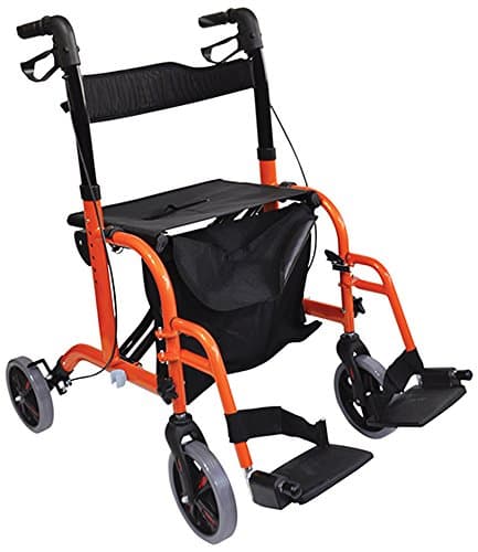 Image of Aidapt Duo Deluxe Orange Folding Light Weight 4 Wheeled Rollator Transit Chair Mobility Aid with Seat, Foot Plates, Carry Bag, Lockable Brakes and Puncture Proof Tyres for Indoor and Outdoor use.