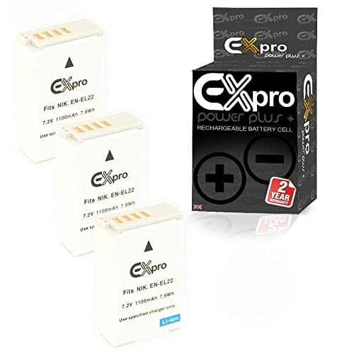 Image of Ex-Pro EN-EL22, ENEL22-1100mAh High Rated Power Plus+ Lithium Li-on Digital Camera Battery for Nikon 1 J4, 1 S2 - [3 Pack]