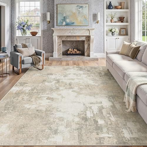 Image of PureCozy Modern Abstract Area Rug Living Room Extra Large 200x300cm Non-Slip Beige Carpet Lightweight Short Pile Washable Floor Mat for Bedroom Dining Room Nursery Lounge Home Office Decor