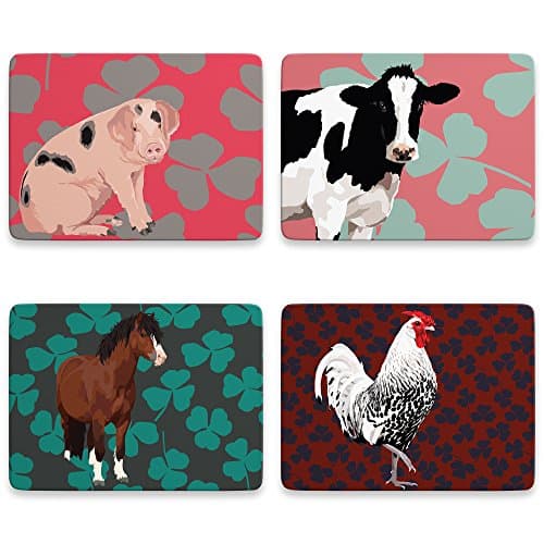 Image of Leslie Gerry Animal Placemats Set of 4 Cow Horse Rooster Pig