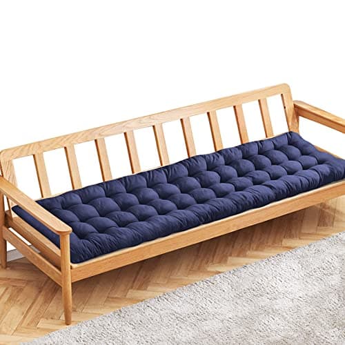 Image of PLULON Navy Blue Garden Bench Cushion 3 Seater Chair Pad Porch Swing Chair Cushion Bench Seat Pad Mat Furniture Pad for Patio Lawn Lounger 150x48cm