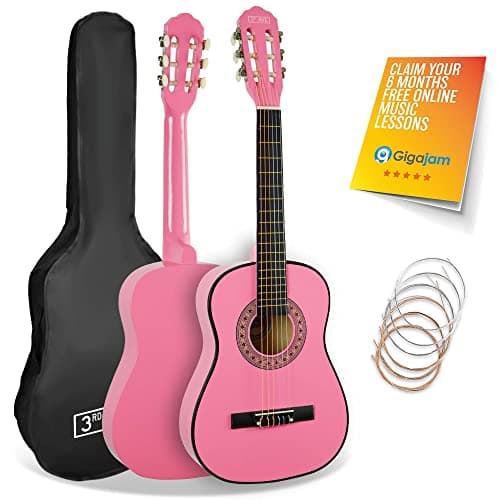 Image of 3rd Avenue 1/2 Size Kids Classical Guitar Spanish Nylon String Beginner Pack Bundle - 6 Months FREE Lessons, Bag, Strings – Pink