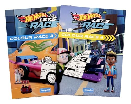 Image of Anila's Hot Wheels Let's Race Colour Race 3 & 4 Colouring Books – 24 Action-Packed Pages – Ages 4–6 – Creativity & Fine Motor Skills – Durable Cardboard Cover – Birthday or Travel Gift