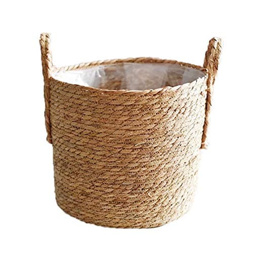 Image of LSFYYDS Diameter of 35cm Seagrass Planter Basket, Natural Plant Pots Containers, Hand Woven Plant Pot Cover with Leak-Proof Plastic Lining for Indoor Outdoor Garden Balcony Home Decoration