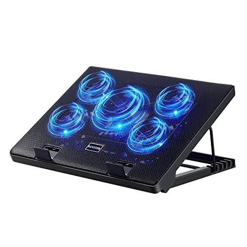 Image of Kootek 12"-17" Laptop Cooling Pad Cooler Chill Mat with 5 Quiet Fans LED Lights and 2 USB 2.0 Ports Adjustable Stand Height and Angle