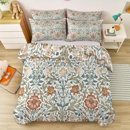 Image of Double Printed Duvet Cover - Reversible William Morris Botanical Leaves Floral Theme Duvet Cover Set with Zipper Closure, Breathable Stylish Wrinkle-Resistant Bedding Sets 200 x 200 cm