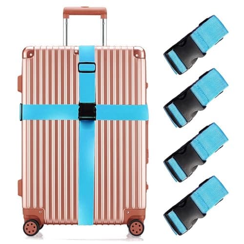 Image of Luggage Straps for Suitcases, 4 Pack Strap Suitcase Belts, 5 x 200 cm Heavy Duty Adjustable Luggage Belt Straps with Buckle for Suitcases Baggage Security Belt(Blue)