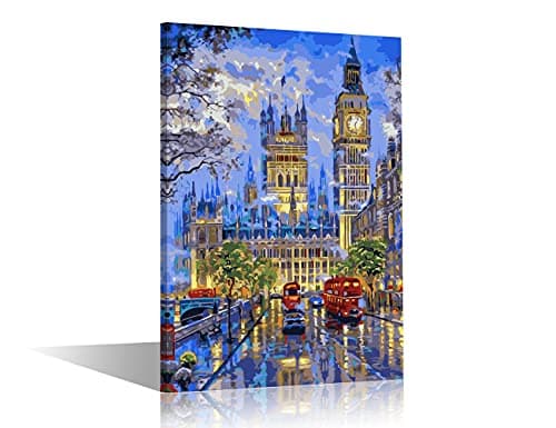 Image of TISHIRON Canvas Wall Art Modern Home Art London City Big Den Red Bus View Artwork Wall Art for Living Room Office Decor Framed Ready to Hang 12"x8"