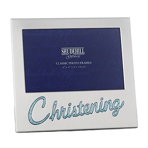 Image of Boys Christening glitter word photograph (6''x4'') frame, an ideal gift to show and cherish a special christening photgraph (73774).