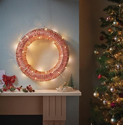 Image of Smart Garden Red & Gold Braid LED Christmas Wreath – 40cm Battery Powered – Warm White Light with Auto Timer