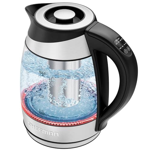 Image of Chefman Electric Kettle w/Temperature Control, Removable Tea Infuser, 5 Presets LED Indicator Lights, 360° Swivel Base, BPA Free, Stainless Steel, 1.8 Liters