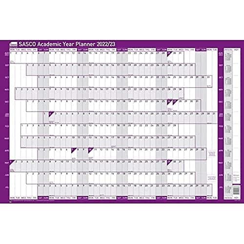 Image of Sasco 2022/23 Academic Year Wall Planner with wet wipe Pen & sticker pack, Purple, Board Mounted, 915W x 610mmH, 2410164