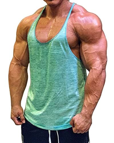 Image of Muscle Cmdr Men's Stringer Tank Tops Bodybuilding Y-Back T-Shirts Gym Fitness Workout Training Running T-Shirts Athletic Quick Dry Top (Green,Thin Shoulder,L)
