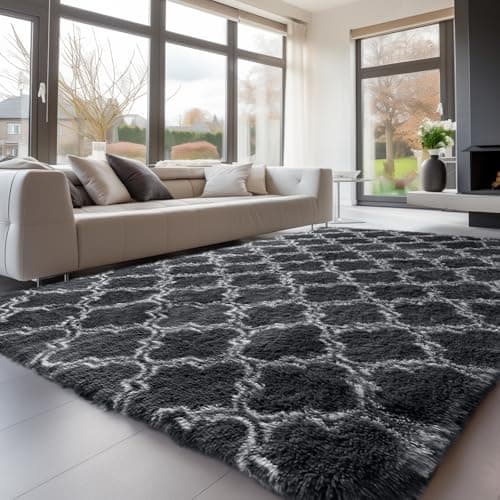 Image of Sour Lemon Rugs Living Room 160x230cm, Grey Area Rugs for Bedroom, Washable Anti Slip Extra Large Shaggy Soft Rug Fluffy Modern Floor Carpets Mat Beside Carpet for Kids Living Room