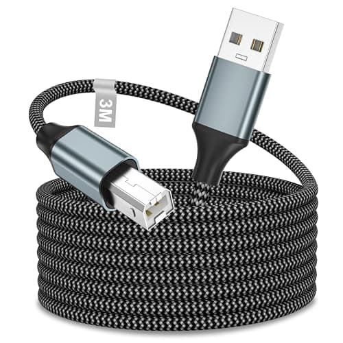 Image of USB Printer Cable 3M/10FT, Nylon Braided USB A 2.0 to Type B Printer Cable High Speed printer Lead Scanner Cord Compatible with HP, Canon, Epson, Brother, Lexmark, Dell, Ricoh, Xerox, Envy, Samsung