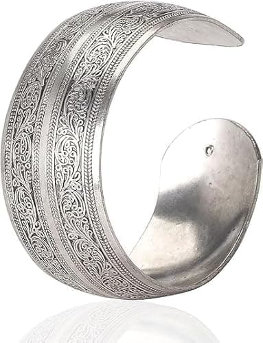 Image of Nlinlin 1Pc Tibeten Silver Carved Spiral Flower Connecting Branches Pattern Wide Band Open Cuff Bracelet Bangle Size adjustable Women Cuff Bracelets