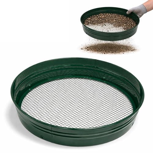 Image of ADEPTNA Metal Garden Soil Sieve Riddle with Interchangeable Mesh 1/4 inch Heavy Duty Steel Frame Compost Soil Stone Sifter for Gardening Lawn Planters (1/4" Mesh)