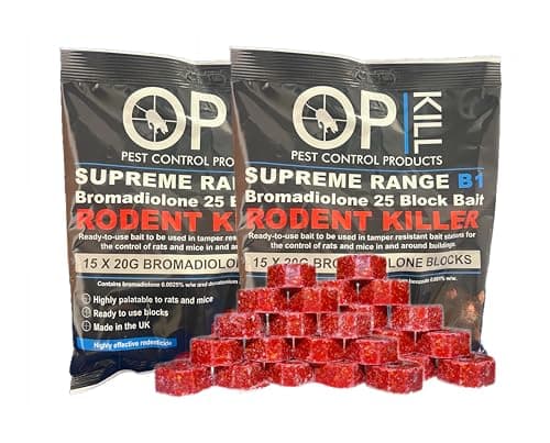 Image of Opkill Rat Poison & Mouse Killer TWIN PACK 600g Strongest Bait Available Weatherproof Fast Acting and Safe For Professional and Domestic use (Professional Choice Blocks 30 x 20g) …