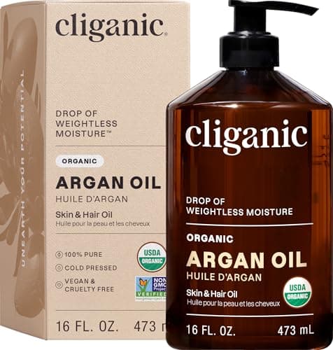 Image of Cliganic Organic Argan Oil, 100% Pure (473ml) | Moroccan Argan Oil for Hair, Face & Skin | Natural Cold Pressed Carrier Oil - Certified Organic | Cliganic 90 Days Warranty