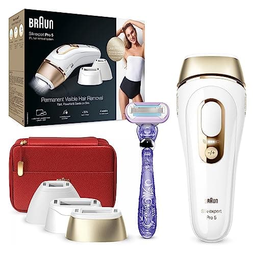 Image of Braun IPL Silk Expert Pro 5 Hair Removal Device for Women/Men, 3 Attachments, Visible Hair Removal, Designed in Germany, Venus Razor, Alternative to Laser Hair Removal, PL5267, White/Gold