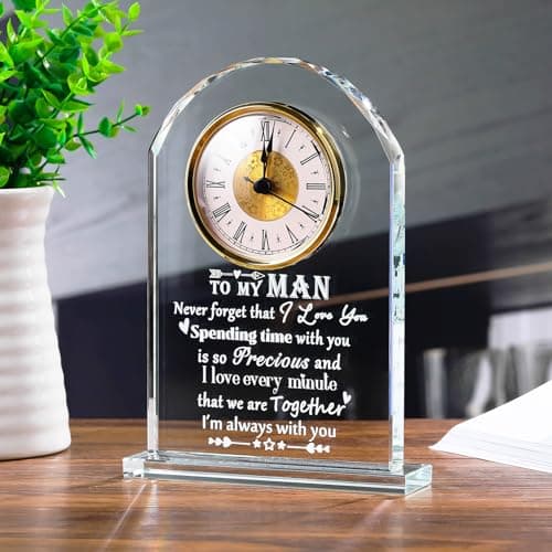 Image of Movdyka Crystal Desk Clock Gifts for Husband From Wife Anniversary I Love You Personalised Ornaments for Him Wedding Presents for Men Boyfriend Birthday Valentine's Day Keepsakes