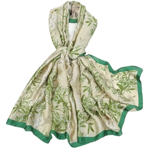 Image of FAIRYGATE Scarves for Women Silk Scarfs for Ladies Scarf Satin Retro Art Painting Pattern Soft Natural Silks Long Shawl Warm Wrap Sunscreen Shawls All Season 82027