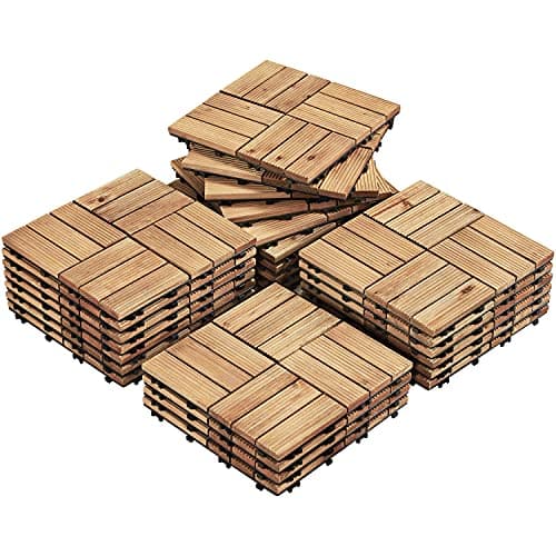 Image of Yaheetech 27 Pcs Decking Tiles 30×30cm Plastic Interlocking Flooring Tiles Deck Tiles Waterproof & Non-Slip for Outdoor & Indoor Patio Garden Balcony Poolside, Natural Wood