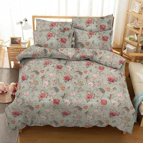 Image of Reliance Bedding 100% Egyptian Cotton King Size Duvet Cover Sets 400 Thread Count Quilt Cover Sets Floral Printed Duvet Cover with Pillow Cases 2 Pack