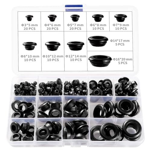 Image of YIXISI 120 PCS 10 Sizes Rubber Grommets Kit, Conductor Gasket Ring Grommets, Black Rubber Hole Plugs Electrical Wire Gaskets, for Protecting Wires, Cables and Plugs