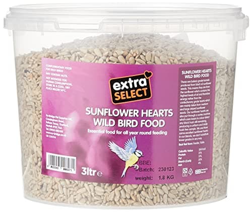 Image of Extra Select Sunflower Hearts Bird Food - Husk-Free, Oil Rich, High Energy Wild Bird Seed for Year Round Feeding - 3 Litre Bucket