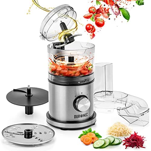 Image of Duronic 2-in-1 Mini Food Processor and Chopper MFP400, Small Food Processor with Grater, Electric Chopper, Chops and Blends, 400W, 500ml