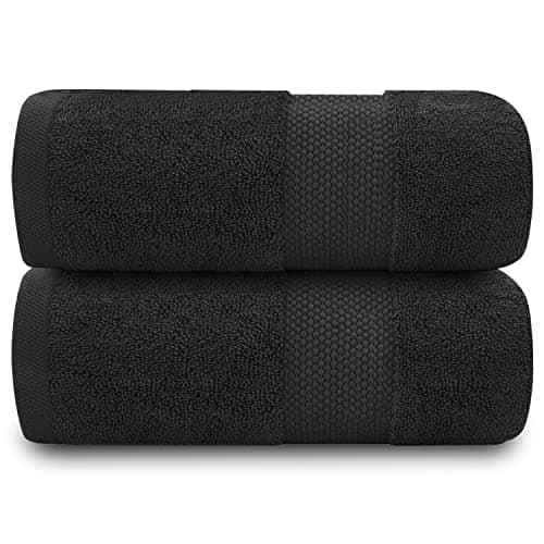 Image of GC GAVENO CAVAILIA Pack of 2 Large Jumbo Bath Sheet 100x180cm - 700 GSM 100% Egyptian Cotton Quick Dry & Highly Absorbent Bath Towels – Soft Plush Towel for Home, Spa & Hotel – Black