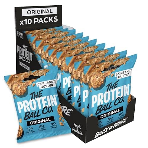 Image of The Protein Ball Co Peanut Butter Protein Balls - Healthy Snacks, Gluten-Free, No Added Sugar - On-the-Go Energy Balls, Box of 10 Bags