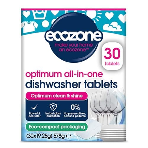 Image of Ecozone Optimum All In One Dishwasher Tablets x 30, Dishwashing Tablets with Salt, Rinse Aid & Extra Dry Effect, Powerful Degreaser & Dish Washer Tabs, Eco Conscious & Gentle on Appliances