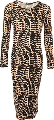 Image of WearAll New Womens Plus Size Long Sleeve Print Midi Dress - Snake Print - 16-18