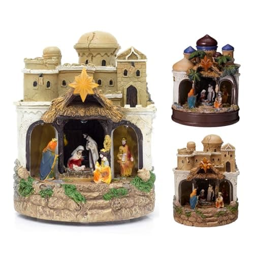 Image of Carousel Home LED Musical Nativity Scene | Light Up Christmas Ornament with Rotating Scenery | Animated Festive Nativity Set Decoration - 22cm ~ Design Varies