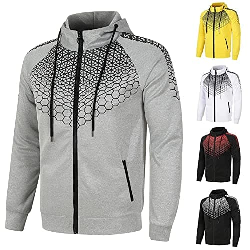 Image of VaiKanhai Transition Jacket Men's Jacket Long Sleeve Hoodie Jacket Coat Hooded Jacket Long Sleeve Men's Tracksuits Coats Transition Jacket Outdoor Jacket Vest Lace-up Jumper Coat Casual, gray, M
