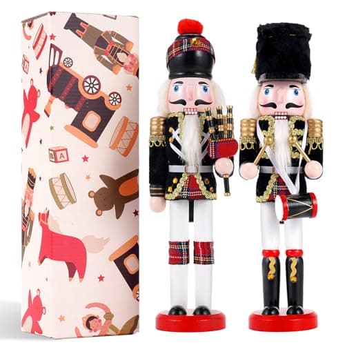 Image of COMBIUBIU 2Pcs Wooden Christmas Decorations Nutcracker, 30CM Traditional Painted Nutcracker Figures,Festive Collectible Christmas Ornament Gift for Family Friends (Bagpipes & Drum)