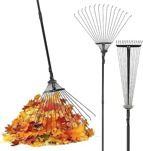 Image of Pelle & Sol Garden Rake - 38-63 Inch Adjustable Lawn Rake for Gardening, Grass w/ 25 Tines for Yard Clean Up - Garden Rakes for Leaves, Lawn Leveller, Yard Clean Up Tool - Black