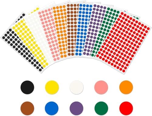 Image of Rubigo 8mm Coloured Dot Stickers – 1500/3000 Sticky Dots in 10 Assorted Colours, Circle Labels for Calendars, Planners, Crafts, Office & School Use (10 Colours, 1500 Dots)