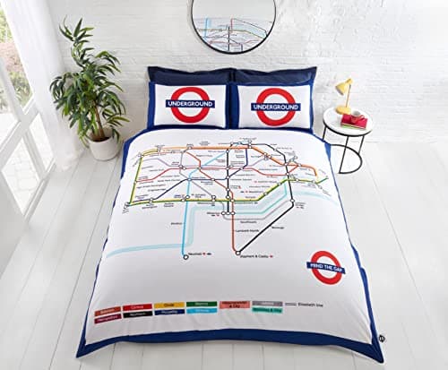 Image of Rapport Home London Underground Duvet Cover Set Double - Official TFL Licensed Reversible Polycotton Bedding with Iconic Tube Map & Logos - Multicolor Kids & Teen Bedroom Decor (200x200cm)