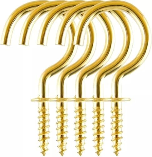 Image of SISI UK Brass Plated Shouldered Mug Cup Hooks 50mm (2 inch) Cup Hook Metal Ceiling Hooks Multipurpose Screw-in Wall Hooks for Hanging Kitchen Utensils for Indoor & Outdoor 10PCS.