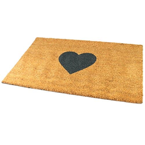 Image of Black Ginger Large, Thick, Decorative, Patterned Coir Door Mats with Nature Designs (Heart)