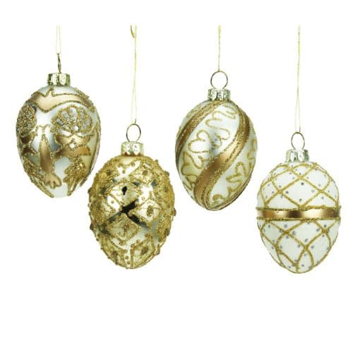 Image of Heaven Sends Set of 4 Gold Glass Egg Christmas Tree Bauble Decorations
